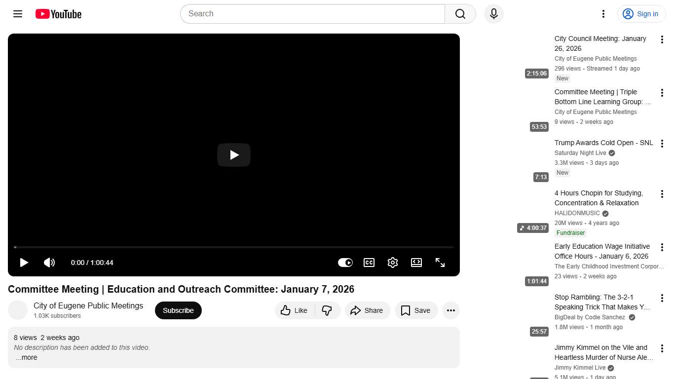 Committee Meeting Education and Outreach Committee: January 7, 2026 - YouTube